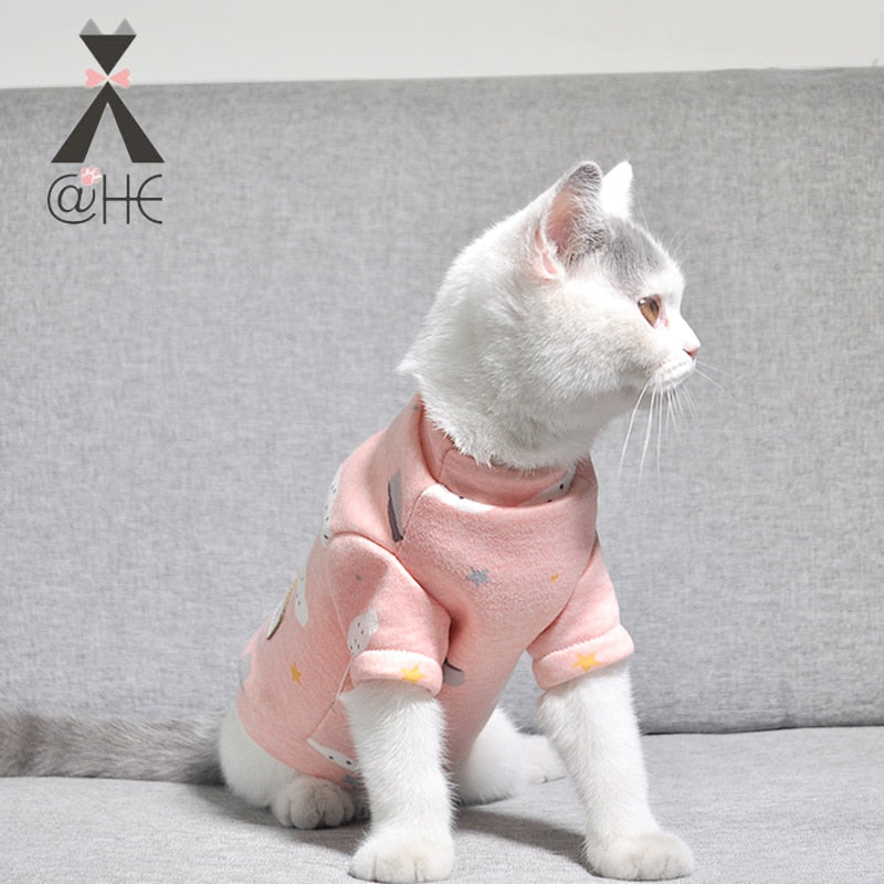 @HE Cat Warm Clothes Autumn Winter Pet Clothing For Cats Rabbit Soft Sweater Kitten Kitty Outfits Cat Coats Jacket Costumes