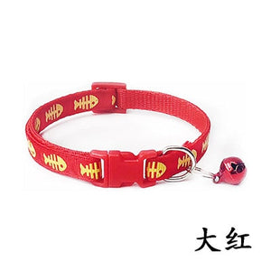 Adjustable Cat Collar Cute Fishbone Print Breakaway Nylon Pet Puppy Dog Kitten Cat Collar with Bells 19-32cm 1.0cm Drop Shipping