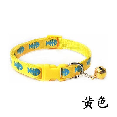 Adjustable Cat Collar Cute Fishbone Print Breakaway Nylon Pet Puppy Dog Kitten Cat Collar with Bells 19-32cm 1.0cm Drop Shipping