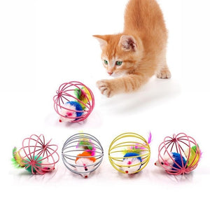 1pc Cat Feather Toy Cat Stick Feather Wand With Bell Cat Teaser Toy Cat Balls Mouse Cage Toys Plastic Artificial Colorful