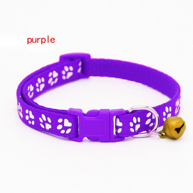 1PC New Puppy Pet Collar Adjustable Cat Dog Printing Footprint  With Lovely Small Bell Nylon Fabric Kitten Collars