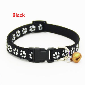 1PC New Puppy Pet Collar Adjustable Cat Dog Printing Footprint  With Lovely Small Bell Nylon Fabric Kitten Collars