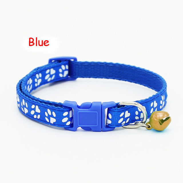 1PC New Puppy Pet Collar Adjustable Cat Dog Printing Footprint  With Lovely Small Bell Nylon Fabric Kitten Collars