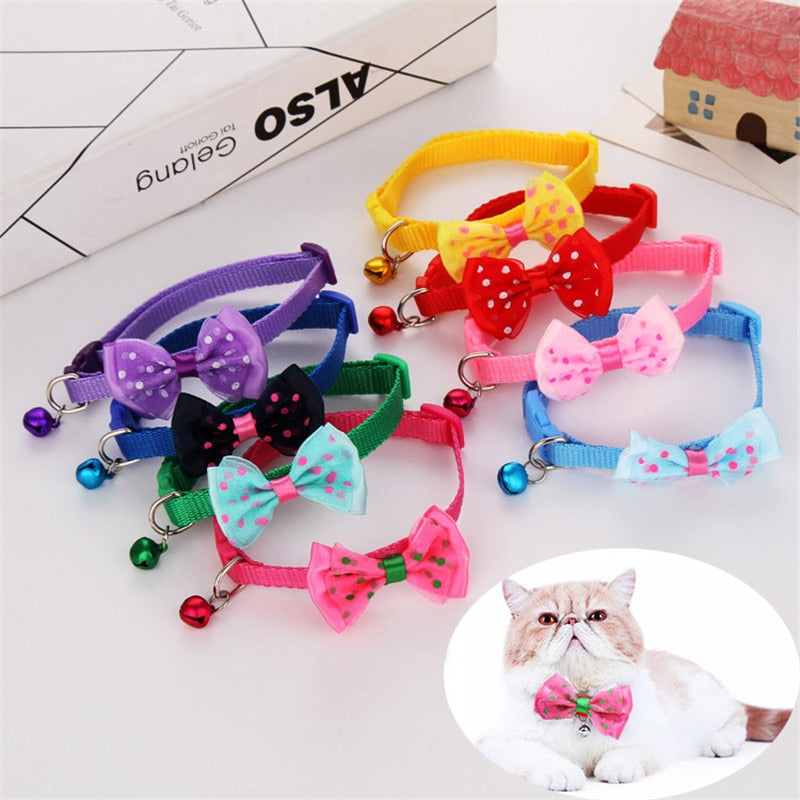 1pc Candy Color Adjustable Bow Tie Bell Bowknot Necktie Collar Cute kawaii Bow Tie Bell Kitten Puppy Pets Supplies Free Shipping