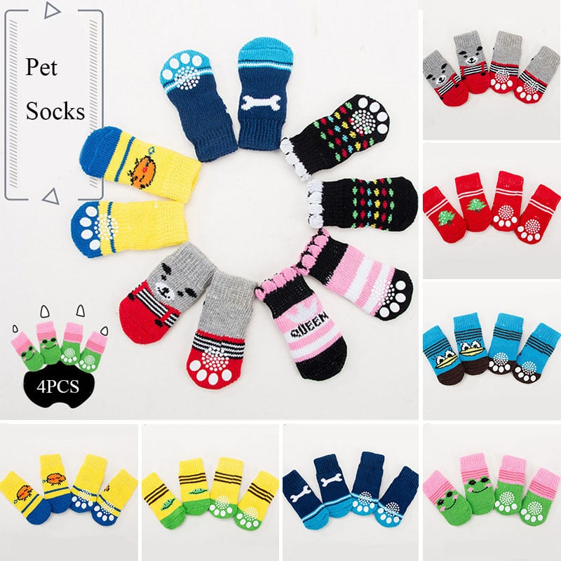 4pcs Winter Pet Dog Shoes Anti-Slip Knit Socks Small Dogs Cat Shoes Chihuahua Thick Warm Paw Protector Dog Socks Pet Products