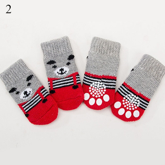 4pcs Winter Pet Dog Shoes Anti-Slip Knit Socks Small Dogs Cat Shoes Chihuahua Thick Warm Paw Protector Dog Socks Pet Products