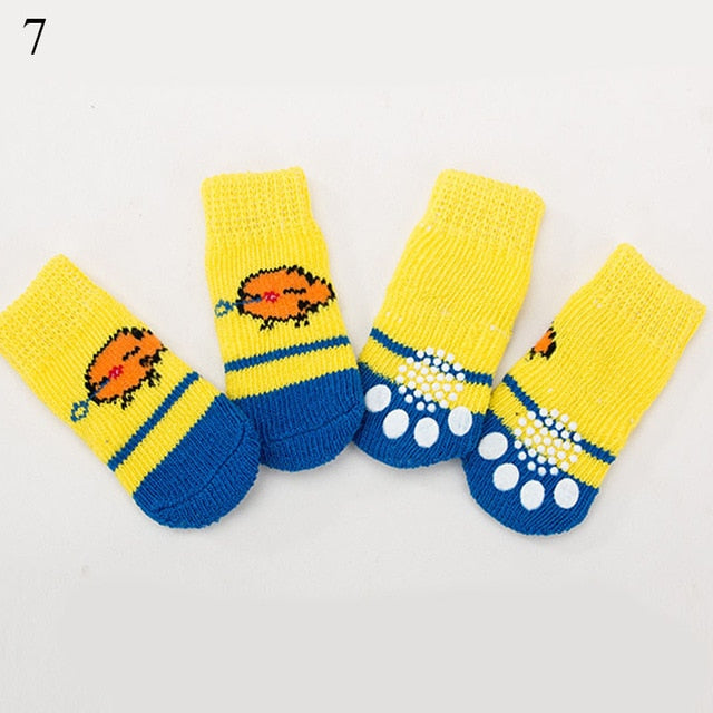 4pcs Winter Pet Dog Shoes Anti-Slip Knit Socks Small Dogs Cat Shoes Chihuahua Thick Warm Paw Protector Dog Socks Pet Products