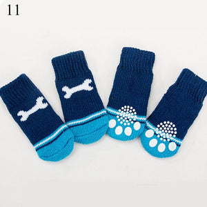 4pcs Winter Pet Dog Shoes Anti-Slip Knit Socks Small Dogs Cat Shoes Chihuahua Thick Warm Paw Protector Dog Socks Pet Products