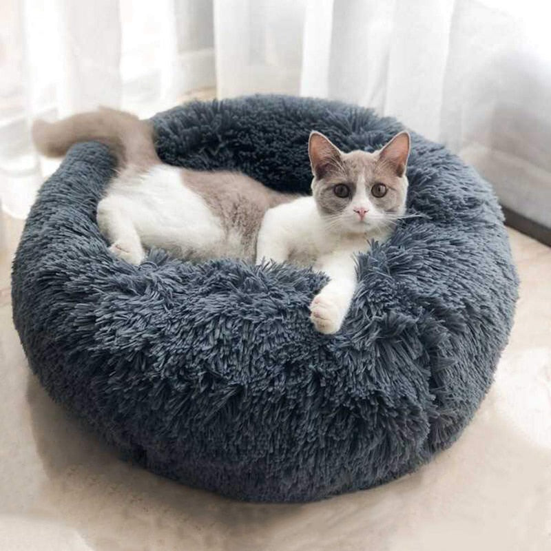 Long Plush Super Soft Pet Cat Bed Kennel Dog Round Cat Winter Warm Sleeping Bag Puppy Cushion Mat Portable Cat Supplies