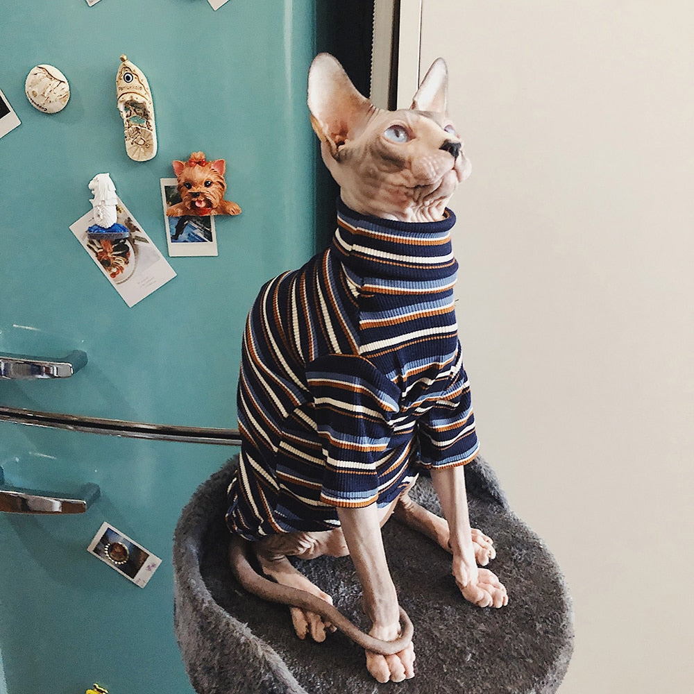 Cat Clothes for Sphinx Clothes Hairless Cat Clothes Striped Clothing Warm Knitted Sweater Pet Clothes Cat Supplier XS to XL