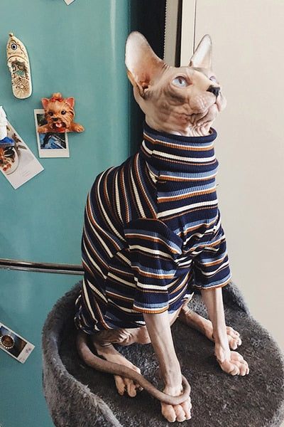 Cat Clothes for Sphinx Clothes Hairless Cat Clothes Striped Clothing Warm Knitted Sweater Pet Clothes Cat Supplier XS to XL