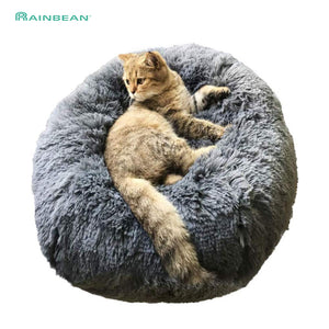 Round Dog Bed Washable long plush Dog Kennel Cat House Super Soft Cotton Mats Sofa for Dog Chihuahua Dog Basket Pet Bed  Cushion