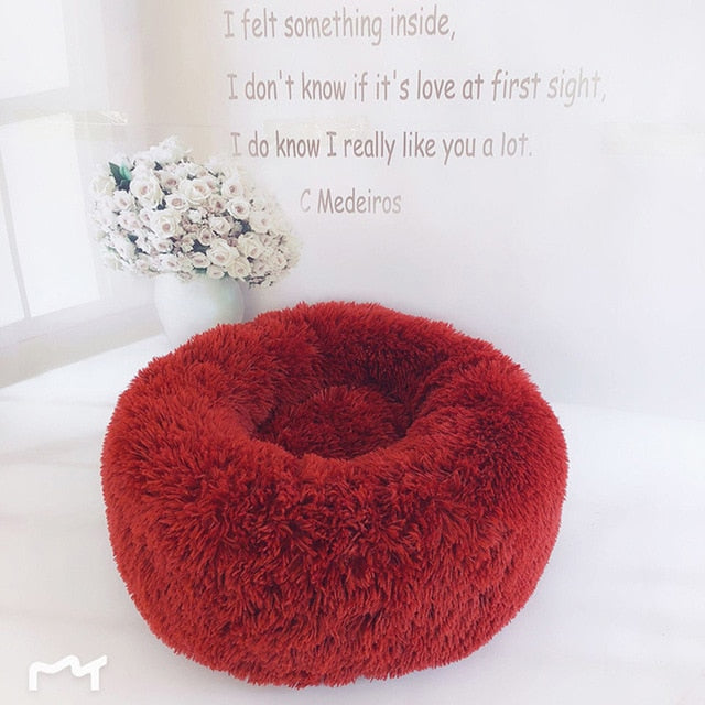 Round Dog Bed Washable long plush Dog Kennel Cat House Super Soft Cotton Mats Sofa for Dog Chihuahua Dog Basket Pet Bed  Cushion