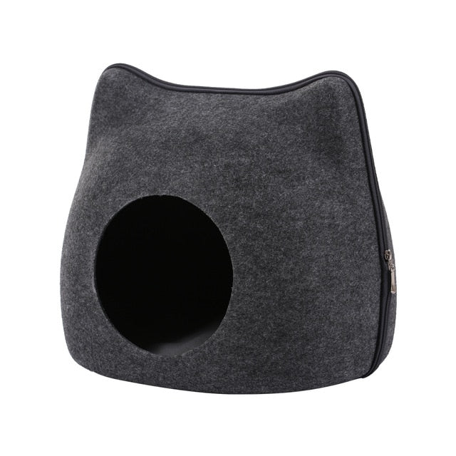 Detachable Natural felt Cat Bed Breathable Cat Pet Cave Dark Gray Cat Bed House With Cushion for Pets Cats Pet Accessories