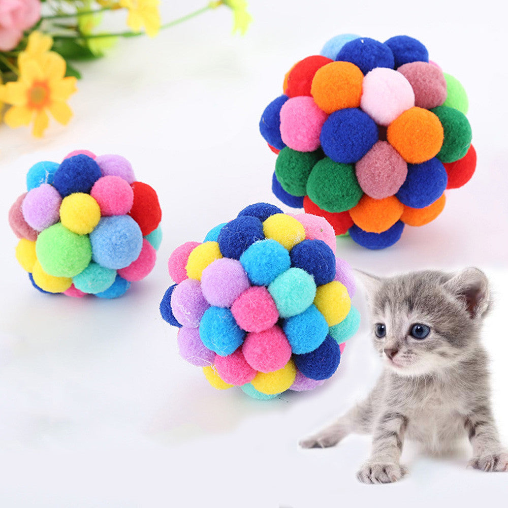 Pet Cat Toy Colorful Handmade Bouncy Ball Interactive Toy Cat Plush Cat Toy Set Cat Toys Interactive Mimi Pet Supplies