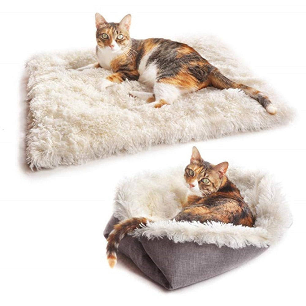 Pet Cat Bed Soft Long Plush Autumn Winter Warm Cat Litter Small Dog Kennel Cashmere Mattress Cat Mat For Cats Dogs Pet Products