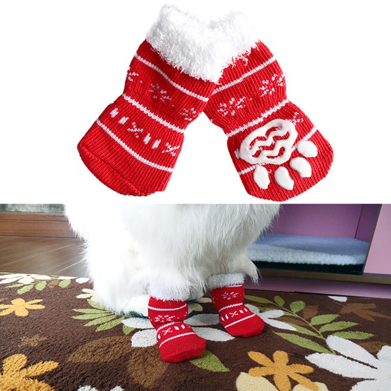 Dog Christmas Socks Small Pet Dog Doggy Shoes Lovely Soft Warm Knitted Socks Clothes Apparels For Dogs Cats Christmas 4pcs