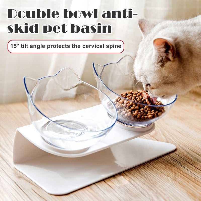 Cat Double Food Bowls with Stand Pet Feeding Bowls Eco-friendly Dog Food Water Feeder YU-Home