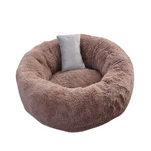 Pet Cat Bed Dog Mat Round Winter Warm Cat House Nests Soft Long Plush Cats Mats Pads Pet Dog Kennel Bed With Pillow For Cats