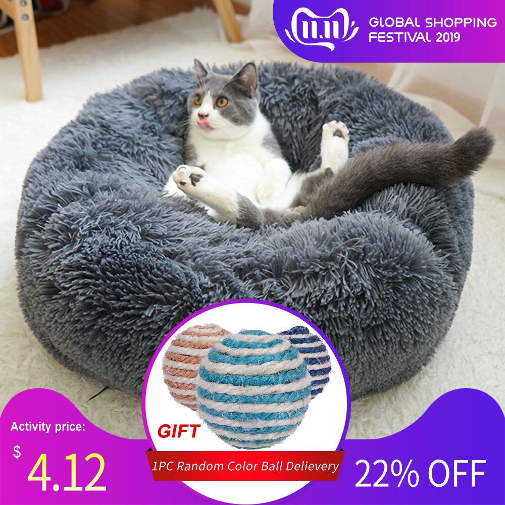 Pet Soft Plush Round Bed Warm Pet Cat Bed Mat for Cats or Small Dogs Washable Sofa Cat Bed Pet Product