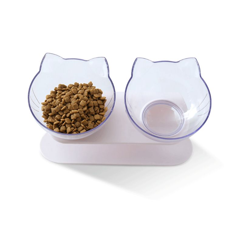 Pet Adjustable Tilting Bowl Cats Dogs Feeding Food Water Container Single Double Bowls Transparent Cat Ear Shape K4UA