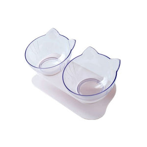 Pet Adjustable Tilting Bowl Cats Dogs Feeding Food Water Container Single Double Bowls Transparent Cat Ear Shape K4UA