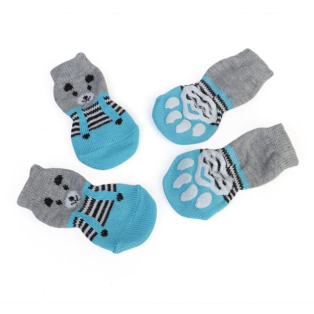 4Pcs/Pair Winter Dog Shoes Anti-Slip Knit Socks Small Dogs  Cat Shoes Chihuahua Thick Warm Paw Protector Dog Socks Accessories