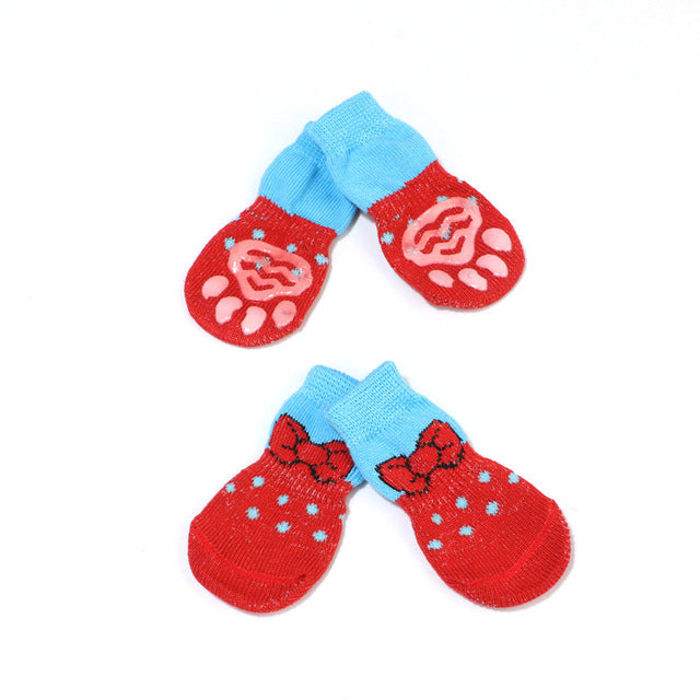 4Pcs/Pair Winter Dog Shoes Anti-Slip Knit Socks Small Dogs  Cat Shoes Chihuahua Thick Warm Paw Protector Dog Socks Accessories