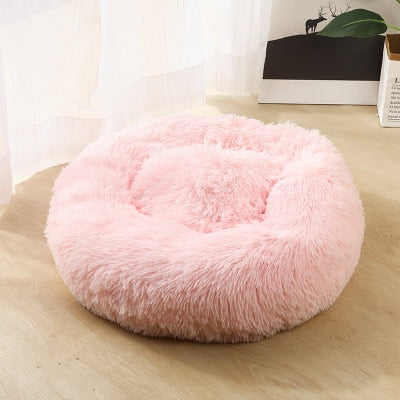 Round Plush Cat Bed House Round Pet Dog Bed For Small Dogs Cats Soft Long Plush Cat Bed Nest Winter Warm Sleeping Bed Puppy Mat