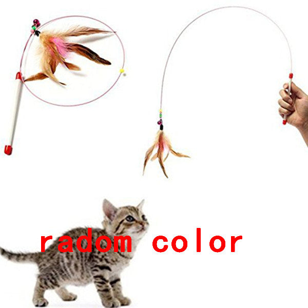 Funny Feather Spring Kitten Cat Toy Feather Rod Teaser Bell Bead Play Pet Wand Teasing with Colored Beads freeshipping