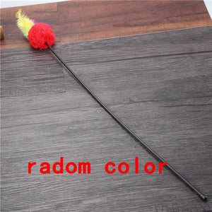 Funny Feather Spring Kitten Cat Toy Feather Rod Teaser Bell Bead Play Pet Wand Teasing with Colored Beads freeshipping