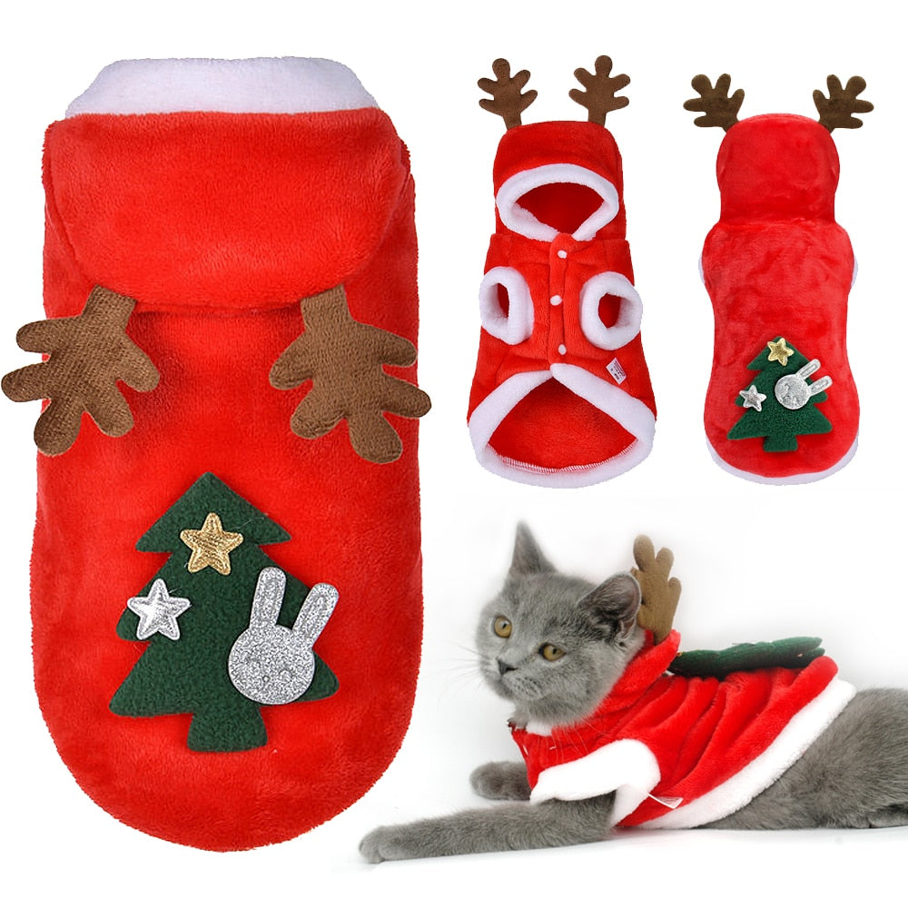 Christmas Cat Clothes Small Dogs Cats Santa Costume Kitten Puppy Outfit Hoodie Warm Pet Dog Clothes Clothing Accessories