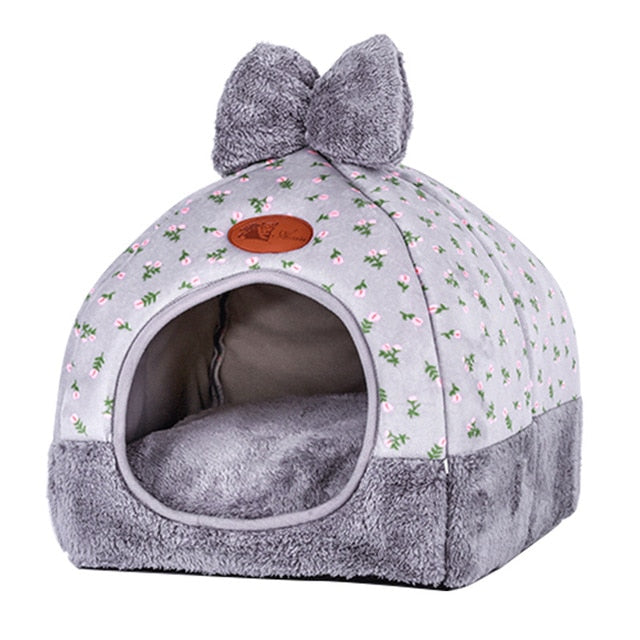 Brand New Cat Warm Cave Lovely Bow Design Puppy Winter Bed House Kennel Fleece Soft Nest For Small Medium Dog House for cat