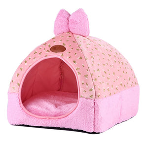 Brand New Cat Warm Cave Lovely Bow Design Puppy Winter Bed House Kennel Fleece Soft Nest For Small Medium Dog House for cat