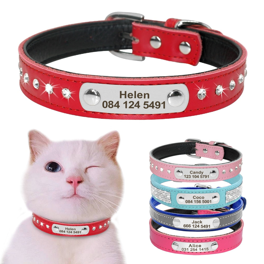 Leather Cat Collar Personalized Cat Collar For Puppy Small Dogs Pet Kitten Nameplate Collar Free Engraving Adjustable