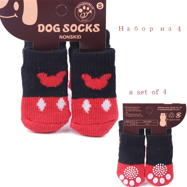 4pcs/set Lovely Cartoon Pets Dog Socks Non-slip Warm Puppy Cat Dog Socks Strawberry/Frog/Bear Pattern Skid Bottom Stocking S/M/L