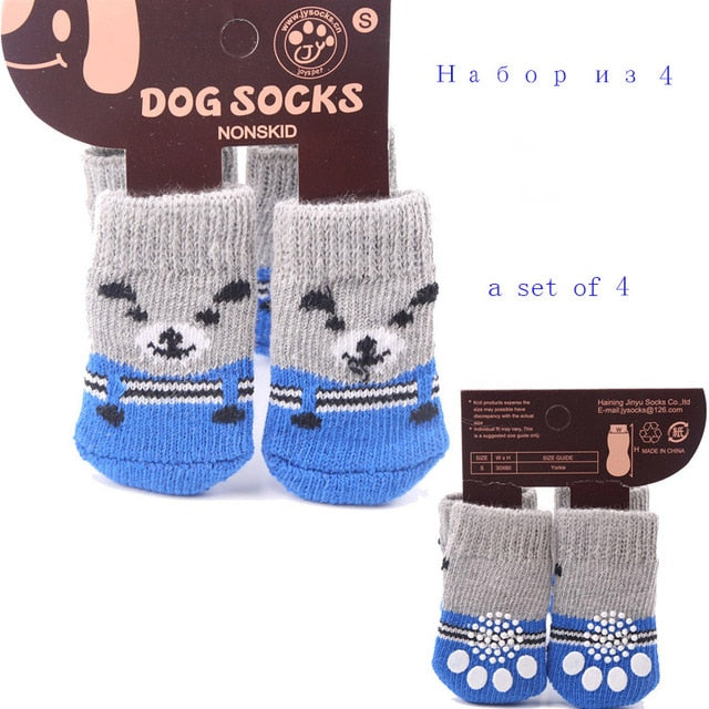 4pcs/set Lovely Cartoon Pets Dog Socks Non-slip Warm Puppy Cat Dog Socks Strawberry/Frog/Bear Pattern Skid Bottom Stocking S/M/L