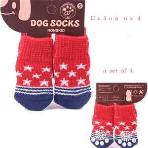 4pcs/set Lovely Cartoon Pets Dog Socks Non-slip Warm Puppy Cat Dog Socks Strawberry/Frog/Bear Pattern Skid Bottom Stocking S/M/L