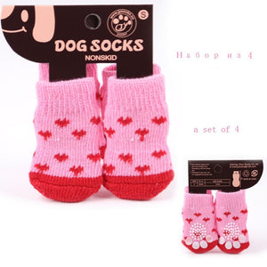 4pcs/set Lovely Cartoon Pets Dog Socks Non-slip Warm Puppy Cat Dog Socks Strawberry/Frog/Bear Pattern Skid Bottom Stocking S/M/L