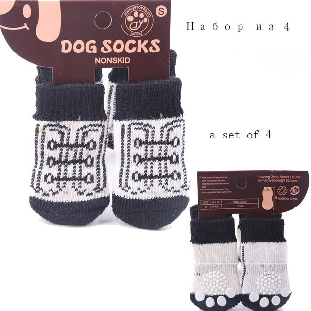 4pcs/set Lovely Cartoon Pets Dog Socks Non-slip Warm Puppy Cat Dog Socks Strawberry/Frog/Bear Pattern Skid Bottom Stocking S/M/L