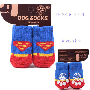 4pcs/set Lovely Cartoon Pets Dog Socks Non-slip Warm Puppy Cat Dog Socks Strawberry/Frog/Bear Pattern Skid Bottom Stocking S/M/L