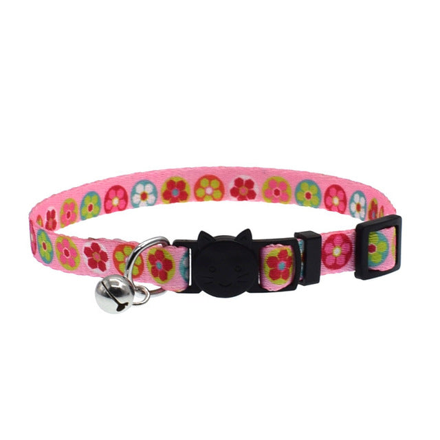 2019 Newly Cat Collar With Bell Safety Buckle Adjustable Kitten Small Dogs Cats Printing Collars Pet Supplies 8 Colors