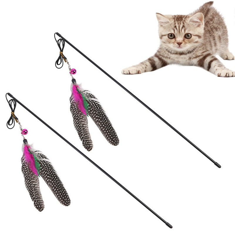 Plastic Bird Feather Newly Design Pet High Quality Cat Catcher Teaser Toy With Bell Funny Long Size Turkey Feather Plush Cat Toy