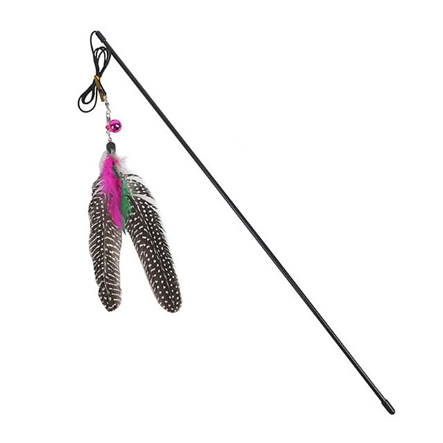 Plastic Bird Feather Newly Design Pet High Quality Cat Catcher Teaser Toy With Bell Funny Long Size Turkey Feather Plush Cat Toy