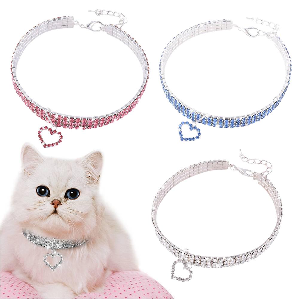 Pet crystal collar Kitten necklace Pet Pendant Shiny Bright Heart Shaped Crystal Diamond Decoration Accessories for Teddy