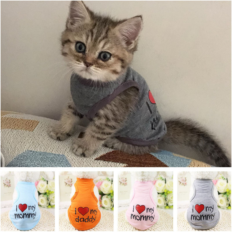 Pet Clothes "I Love Mommy" Printed Dog Cat Clothing Tee Shirts Summer Breathable Cotton T-shirt for Kitten Cats Puppy Small Dogs